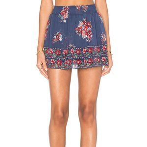 Joie Silk Tiered Turnley Skirt Elastic Waist Navy Blue Floral Small NEW